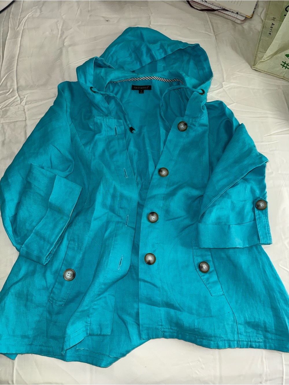 For Cynthia Teal Hooded Utility Jacket